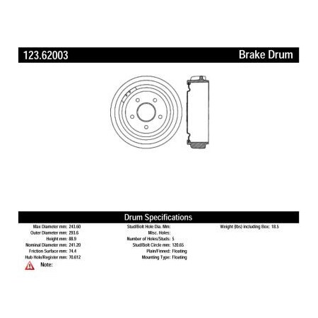 Centric C-Tek Standard Brake Drum, C-Tek 123.62003